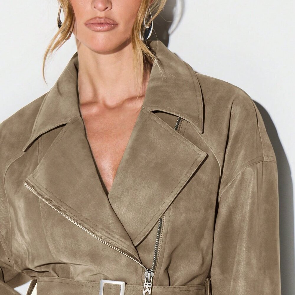 Brown Casual Women's Cropped Biker Suedette Jacket - Picture 5 of 8
